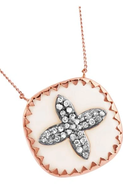 Shop Pascale Monvoisin Bowie 9-karat Rose Gold, Bakelite And Diamond Necklace