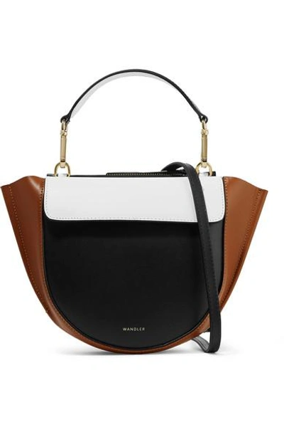 Shop Wandler Hortensia Mini Color-block Leather Shoulder Bag In Black