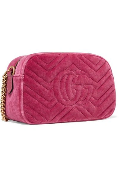 Shop Gucci Gg Marmont Camera Mini Leather-trimmed Quilted Velvet Shoulder Bag In Pink
