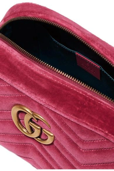 Shop Gucci Gg Marmont Camera Mini Leather-trimmed Quilted Velvet Shoulder Bag In Pink