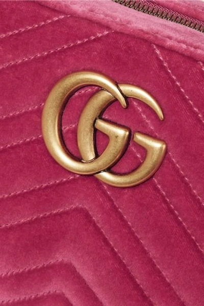 Shop Gucci Gg Marmont Camera Mini Leather-trimmed Quilted Velvet Shoulder Bag In Pink