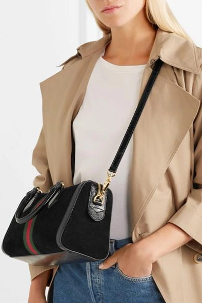 Shop Gucci Ophidia Patent Leather-trimmed Suede Tote