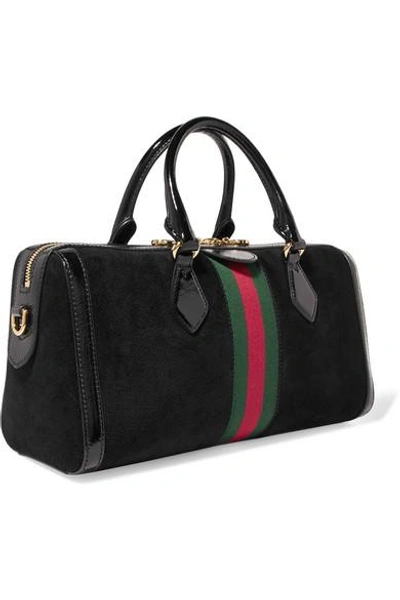 Shop Gucci Ophidia Patent Leather-trimmed Suede Tote