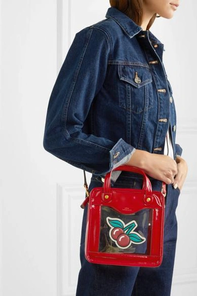 Shop Anya Hindmarch Cherries Rainy Day Small Appliquéd Patent-leather And Pvc Tote In Red