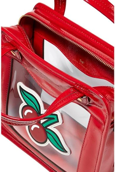 Shop Anya Hindmarch Cherries Rainy Day Small Appliquéd Patent-leather And Pvc Tote In Red