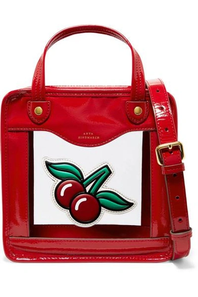 Shop Anya Hindmarch Cherries Rainy Day Small Appliquéd Patent-leather And Pvc Tote In Red