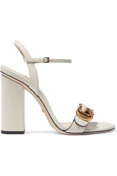 Shop Gucci Marmont Logo-embellished Leather Sandals In Ivory