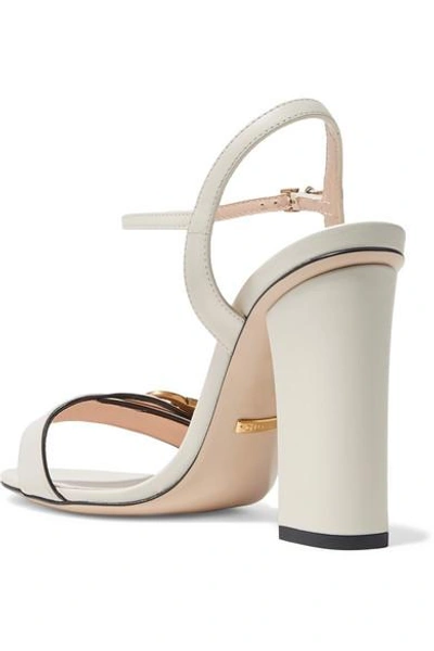 Shop Gucci Marmont Logo-embellished Leather Sandals In Ivory