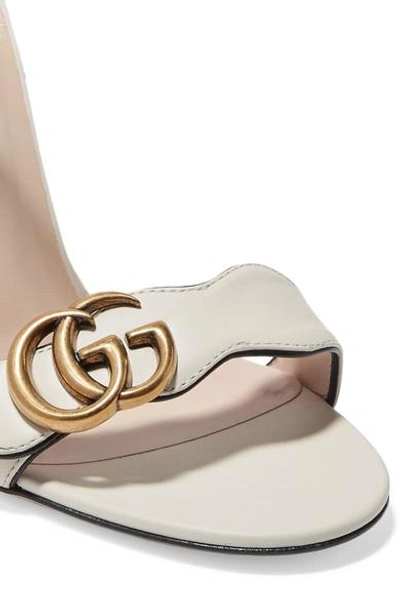 Shop Gucci Marmont Logo-embellished Leather Sandals In Ivory