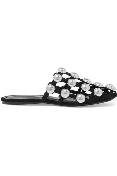 Shop Alexander Wang Amelia Studded Suede Slippers In Black