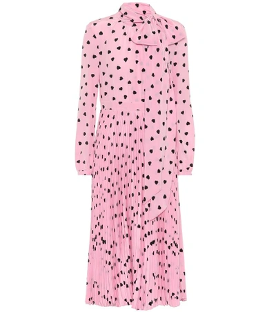 Shop Valentino Heart Print Silk Dress In Pink