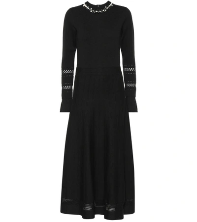 Shop Oscar De La Renta Wool And Silk-blend Dress In Black