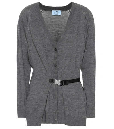 Shop Prada Wool Cardigan In Grey