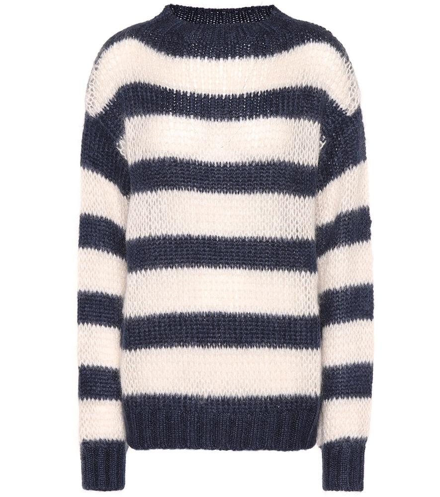 Prada Striped Wool And Mohair-Blend Sweater In Navy | ModeSens