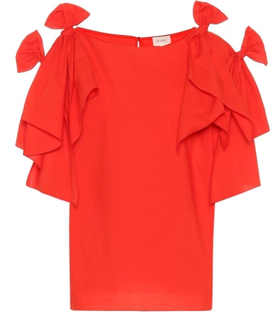 Shop Delpozo Knotted Cotton Top In Red