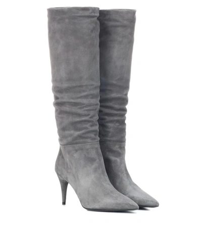Shop Prada Suede Boots In Grey