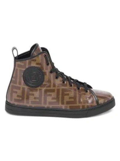 Shop Fendi Logo High-top Sneakers In Brown