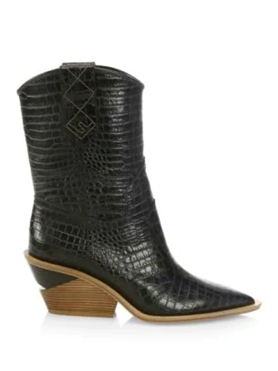 Shop Fendi Heeled Leather Cowboy Boots In Black