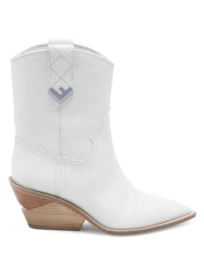 Shop Fendi Heeled Leather Cowboy Boots In Bianco