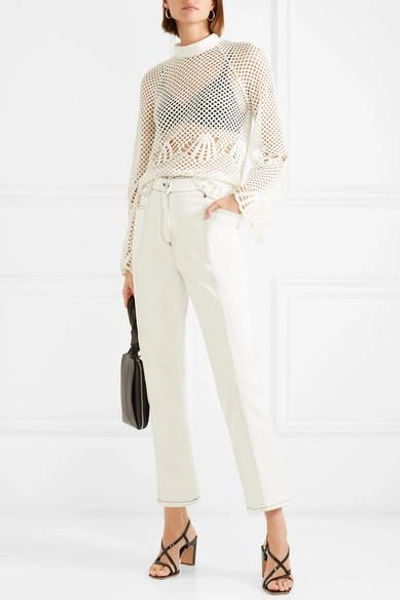 Shop Self-portrait Crochet-knit Top In Ivory