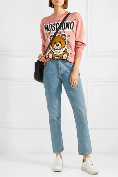 Shop Moschino Teddy Intarsia Cotton Sweater In Antique Rose