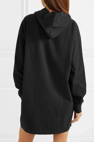 Shop Mm6 Maison Margiela Hooded Printed Stretch-cotton Jersey Mini Dress In Black