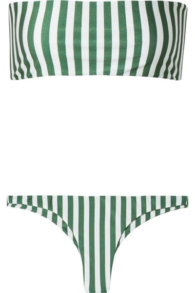 Shop Faithfull The Brand Robin And Chrissy Striped Bandeau Bikini In Green