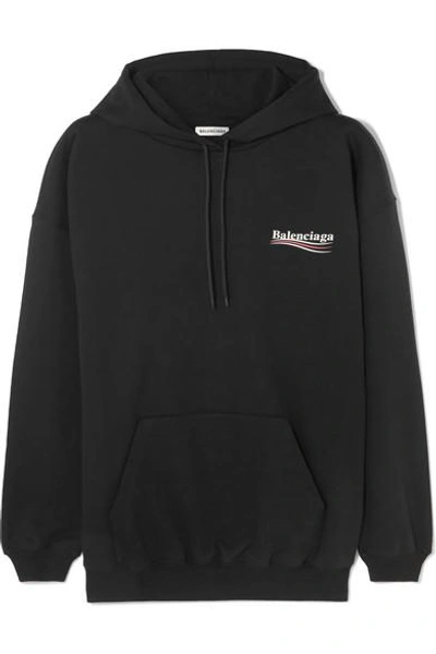 Shop Balenciaga Oversized Cotton-jersey Hoodie In Black