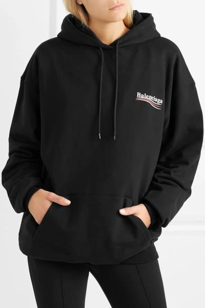 Shop Balenciaga Oversized Cotton-jersey Hoodie In Black