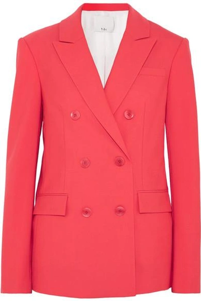 Shop Tibi Steward Double-breasted Crepe Blazer In Red