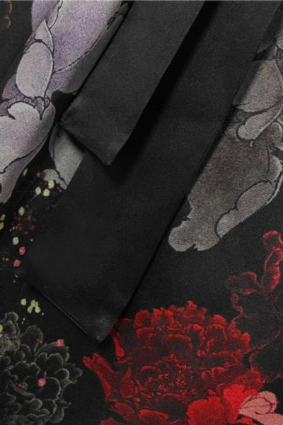 Shop Meng Floral-print Silk-satin Robe In Black