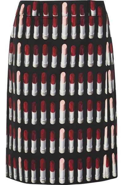 Shop Prada Printed Cotton-poplin Wrap Skirt In Black