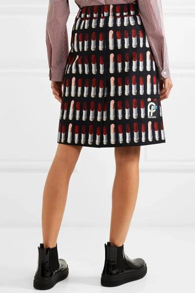 Shop Prada Printed Cotton-poplin Wrap Skirt In Black