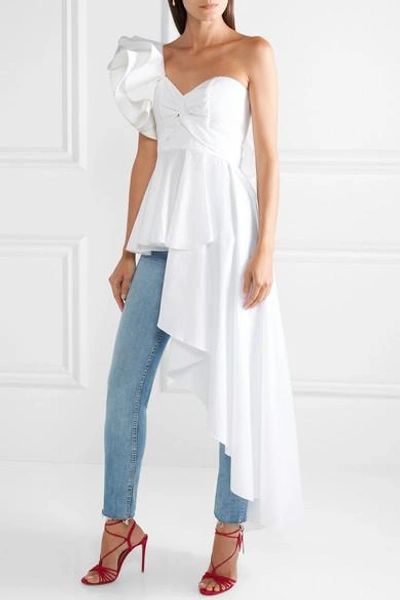 Shop Johanna Ortiz Paso Doble One-shoulder Cotton-blend Poplin Top In White