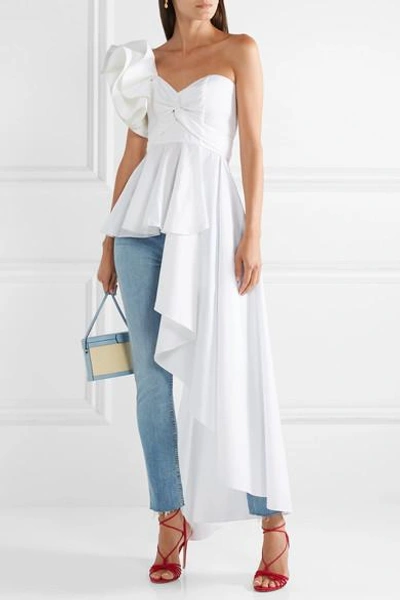 Shop Johanna Ortiz Paso Doble One-shoulder Cotton-blend Poplin Top In White