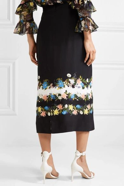 Shop Erdem Maira Floral-print Silk-crepe Midi Skirt In Black