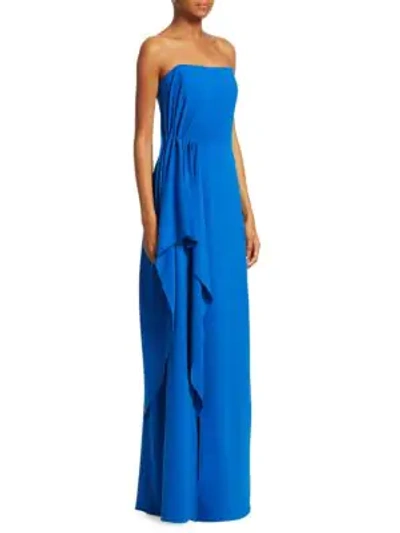 Shop Halston Heritage Ruched Evening Gown In Cobalt