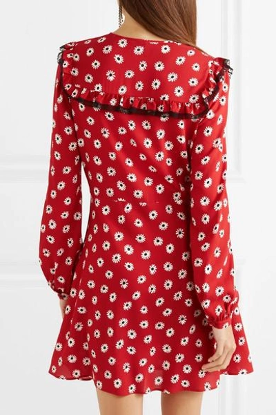 Shop Miu Miu Floral-print Stretch-crepe De Chine Mini Dress In Red