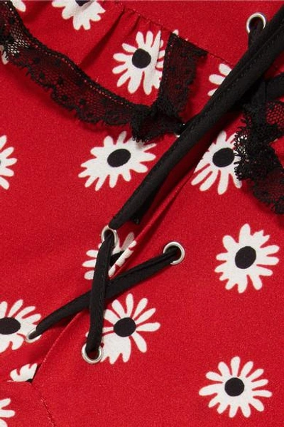 Shop Miu Miu Floral-print Stretch-crepe De Chine Mini Dress In Red