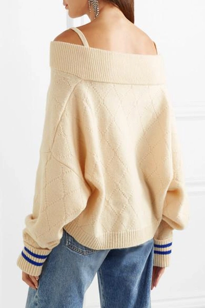 Shop Maison Margiela Cold-shoulder Wool-blend Sweater In Beige