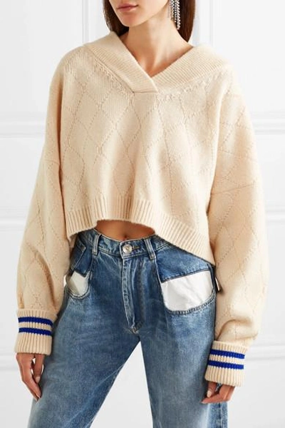 Shop Maison Margiela Cold-shoulder Wool-blend Sweater In Beige