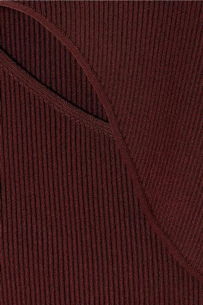 Shop Mugler Cutout Ribbed Stretch-knit Turtleneck Sweater In Burgundy