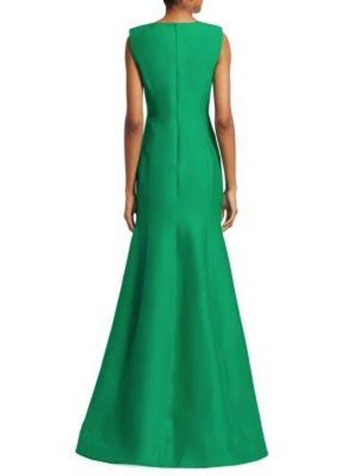 Shop Halston Heritage V-neck Fitted Structure Mermaid Gown In Emerald