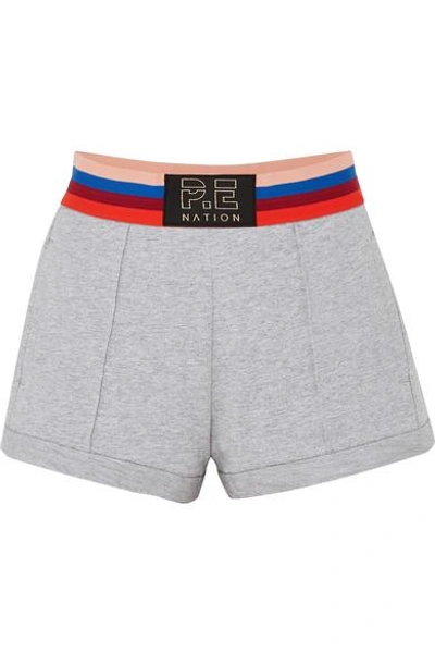 Shop P.e Nation Starting Whistle Cotton-jersey Shorts In Gray