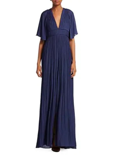 Shop Halston Heritage Flowy Pleated Gown In Navy