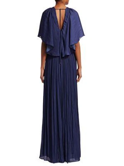 Shop Halston Heritage Flowy Pleated Gown In Navy