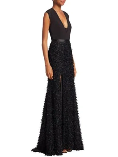 Shop Halston Heritage Feather Boucle Gown In Black