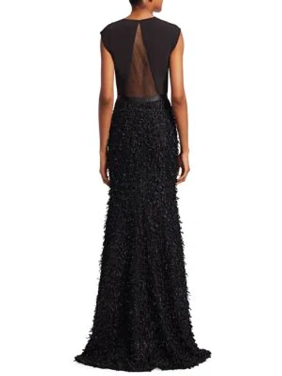 Shop Halston Heritage Feather Boucle Gown In Black