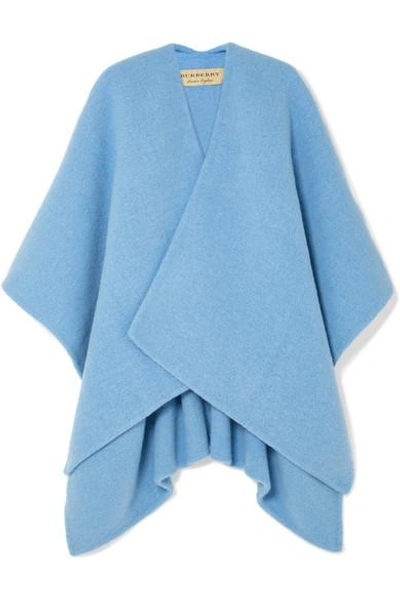 Shop Burberry Embroidered Knitted Poncho In Blue