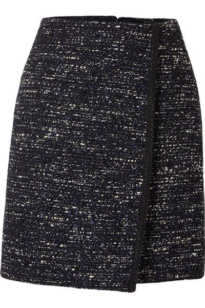 Shop Adam Lippes Tweed Wrap-effect Mini Skirt In Navy